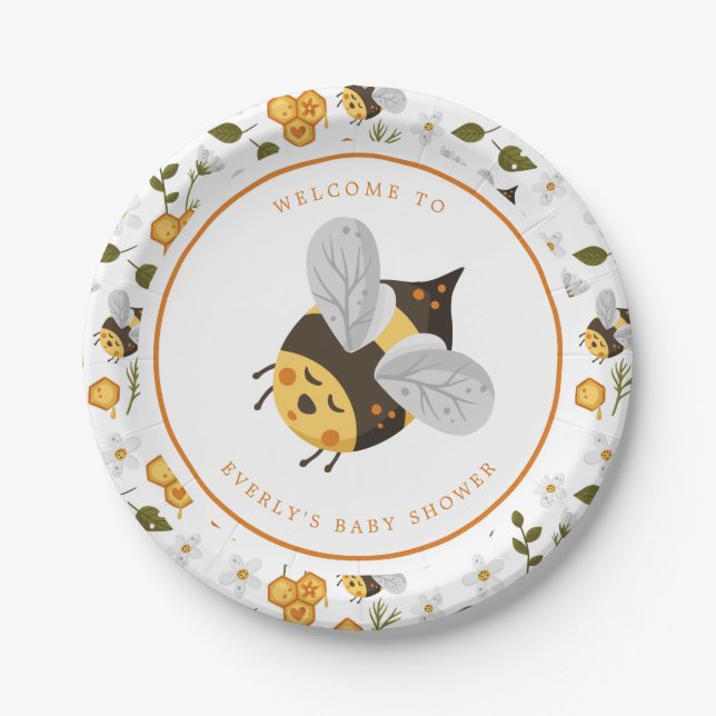Plato De Papel Dulce Abeja Bumblebee Baby Shower (Anverso)
