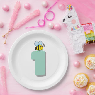 Plato De Papel Dulce abeja uno cumpleaños 1 adorable abejorro