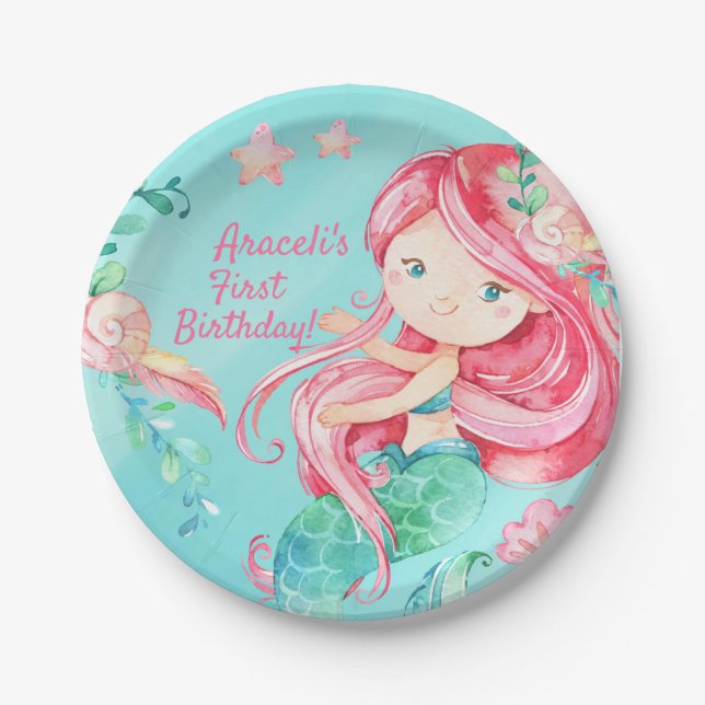 Plato De Papel Dulce acuarela bajo la sirena marina (Anverso)