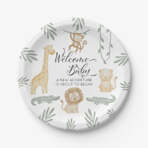 Plato De Papel Dulce Acuarela Safari Selva Bienvenida Baby Shower