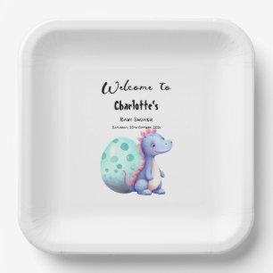 Plato De Papel Dulce Aquarela Pequeño Dinosaurio Baby Shower