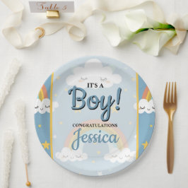 Plato De Papel Dulce Arcoíris y Duende Nube Baby Shower