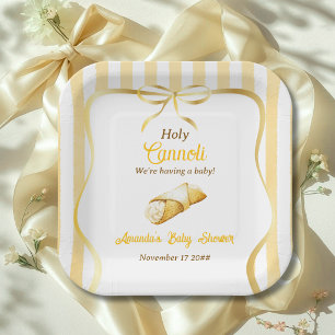 Plato De Papel Dulce Baby Shower de Cannoli Santo con Lazo Amaril