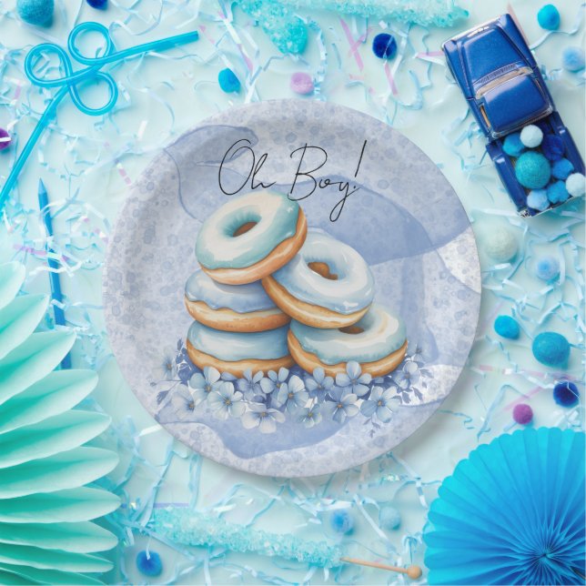 Plato De Papel Dulce Baby Shower de Oh Boy Blue Donuts (Fiesta)