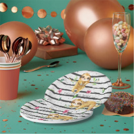 Plato De Papel Dulce Baby Shower de Perezoso Tropical