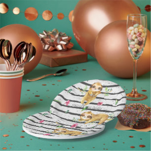Plato De Papel Dulce Baby Shower de Perezoso Tropical