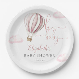 Plato De Papel Dulce Bebe Niña Globo Aerostático Rosa Baby Shower