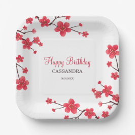 Plato De Papel Dulce Blossom De Cerezo Rojo Sakura Cumpleaños Flo