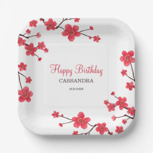 Plato De Papel Dulce Blossom De Cerezo Rojo Sakura Cumpleaños Flo