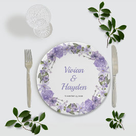 Plato De Papel Dulce Boda Morado Floral