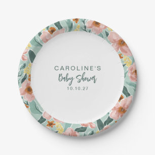 Plato De Papel Dulce Boho Menta Salvia Rosa Floral Cumpleaños de