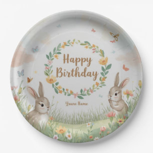 Plato De Papel Dulce Bunny Meadow Papel de fiesta de cumpleaños P