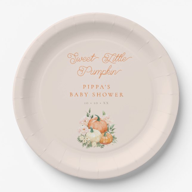 Plato De Papel Dulce calabaza rosa y Naranja Baby Shower (Anverso)