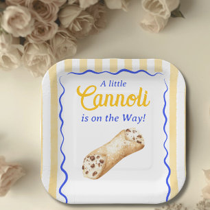 Plato De Papel Dulce Cannoli Amarillo Azul Baby Shower Italiana