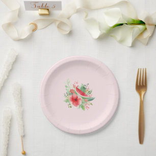 Plato De Papel Dulce Cariño 🍉 Sandía Floral Baby Shower