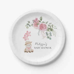 Plato De Papel Dulce Chica de cordero rosa Roses rosados Vegetaci