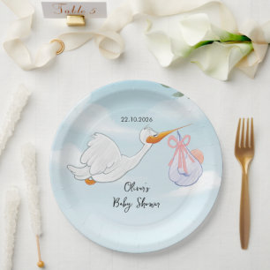 Plato De Papel Dulce Cigüeña Fiesta de Bebé