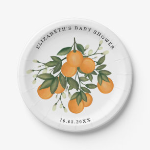 Plato De Papel Dulce Citrus Verdor Naranja Decoración de ducha