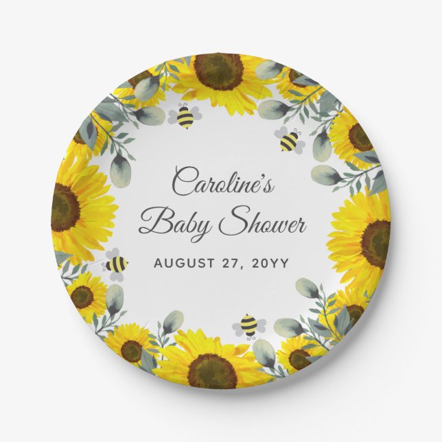 Plato De Papel Dulce como BEE Sunflowers Eucalyptus Baby Shower (Anverso)