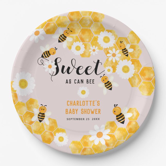 Plato De Papel Dulce como puede ser Bee Bumble Bee Baby Shower Fi (Anverso)
