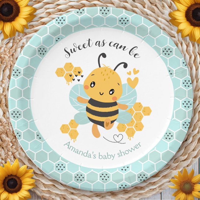 Plato De Papel Dulce como puede ser un niño pequeño Baby Shower (Sweet as Can Bee Baby Boy Baby Shower Paper Plates)