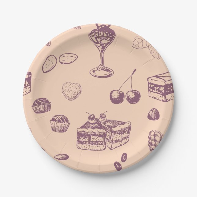 Plato De Papel Dulce con postres variados. (Anverso)