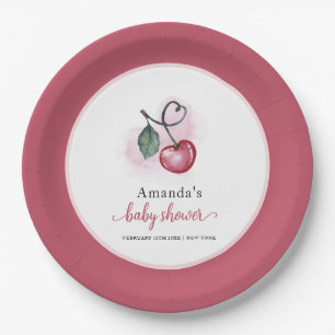 Plato De Papel Dulce Corazón de Cereza Rústica para Baby Shower 