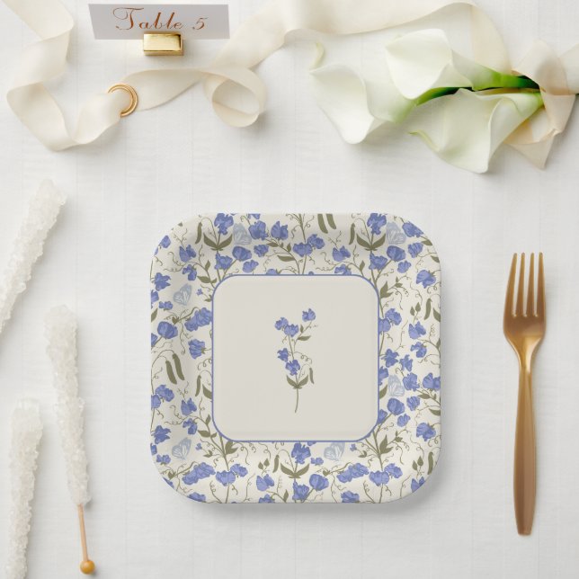 Plato De Papel Dulce crema Boda floral (Boda)