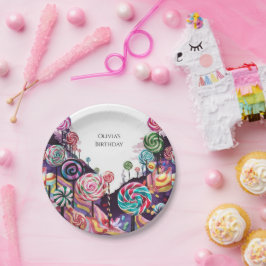 Plato De Papel Dulce cumpleaños de Lollipop Candyland