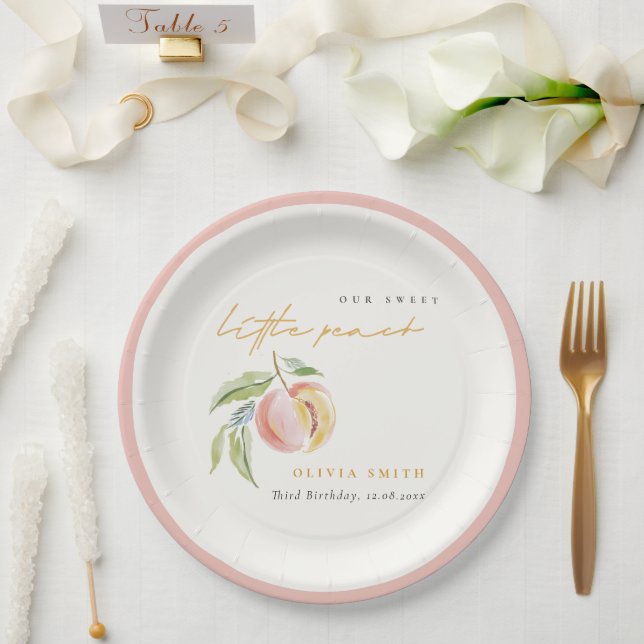 Plato De Papel Dulce Cumpleaños De Nuestro Pequeño Melocotón Acua (Boda)