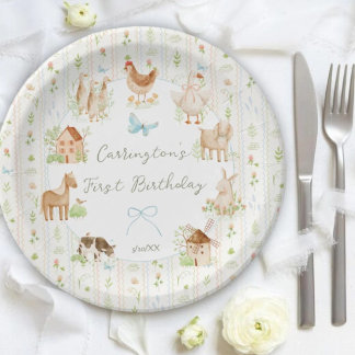 Plato De Papel Dulce Cumpleaños Granmilenario de Granja Pintado a