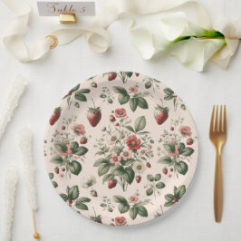 Plato De Papel Dulce de Berry rosa por todo el patrón de fresa