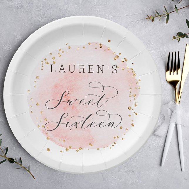 Plato De Papel Dulce de color rosa y dorado de Rubor dieciséis (Subido por el creador)