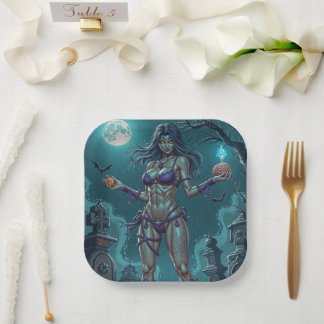 Plato De Papel Dulce de Halloween o Novia Zombi con Cerebros