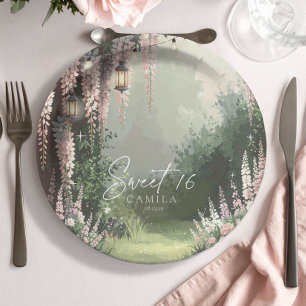 Plato De Papel Dulce de jardín encantado 16 ID1163 rosa