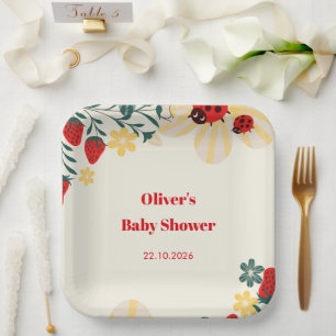 Plato De Papel Dulce de Ladybug y Fresa para Baby Shower