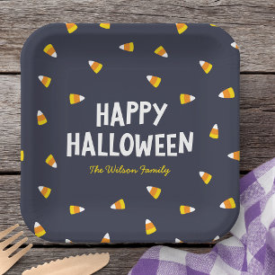 Plato De Papel Dulce de maíz azul oscuro Feliz Halloween