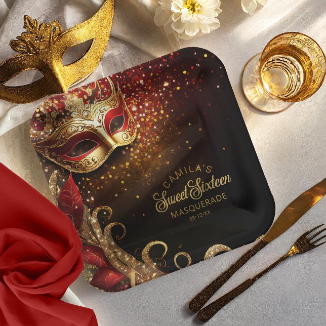 Plato De Papel Dulce de Masquerade 16 Red Gold ID1032 (Subido por el creador)