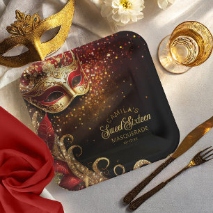 Plato De Papel Dulce de Masquerade 16 Red Gold ID1032