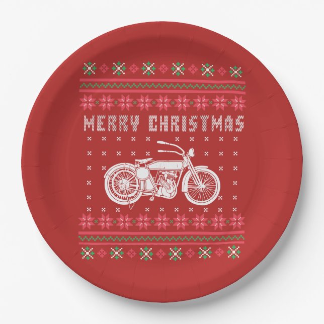 Plato De Papel Dulce de motocicleta de época Navidades feos (Anverso)