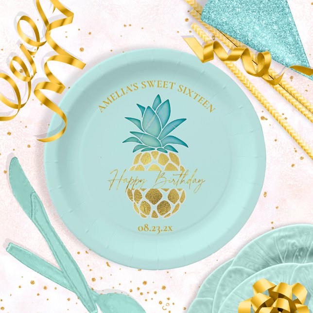 Plato De Papel Dulce de piña tropical 16 Feliz cumpleaños ID922 (Subido por el creador)