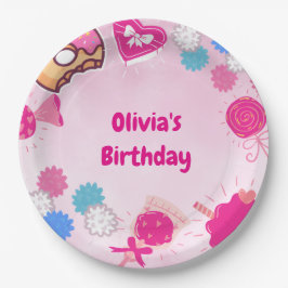 Plato De Papel Dulce Día de Cisne y Candy Rosa