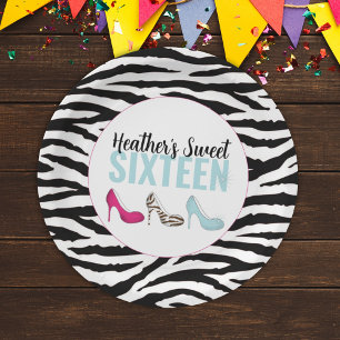 Plato De Papel Dulce Dieciséis cumpleaños Girly Rosa Whimsical Mo
