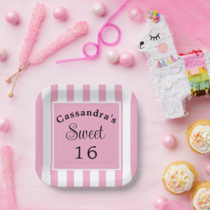 Plato De Papel Dulce Dieciséis Moda clásica de banda rosa