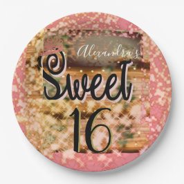 Plato De Papel Dulce Dieciséis Rústico De Oro Rosa