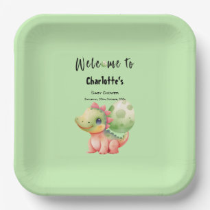 Plato De Papel Dulce Dinosaurio de Acuarela para Baby Shower