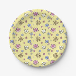 Plato De Papel Dulce Ducha Floral Amarilla para Niña