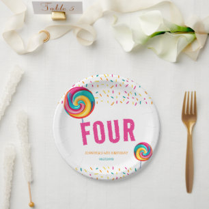 Plato De Papel Dulce dulce Lollipop Candy 4º cumpleaños