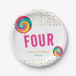 Plato De Papel Dulce dulce Lollipop Candy 4º cumpleaños