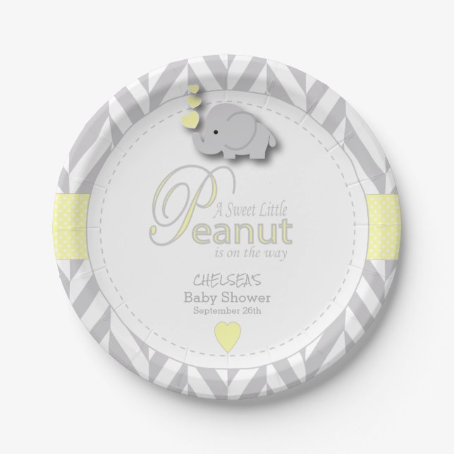 Plato De Papel Dulce elefante de cacahuete Baby Shower (Anverso)